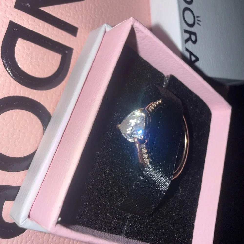 Pandora Silver Heart Solitaire Ring with Raised Band